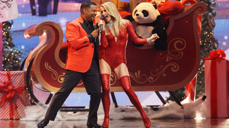 Alfonso Ribeiro, Julianne Hough singing with sled