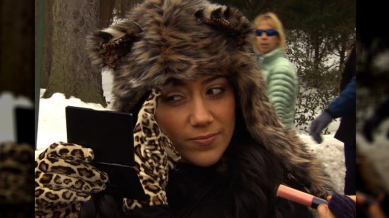 Melissa Gorga wears a furry hat