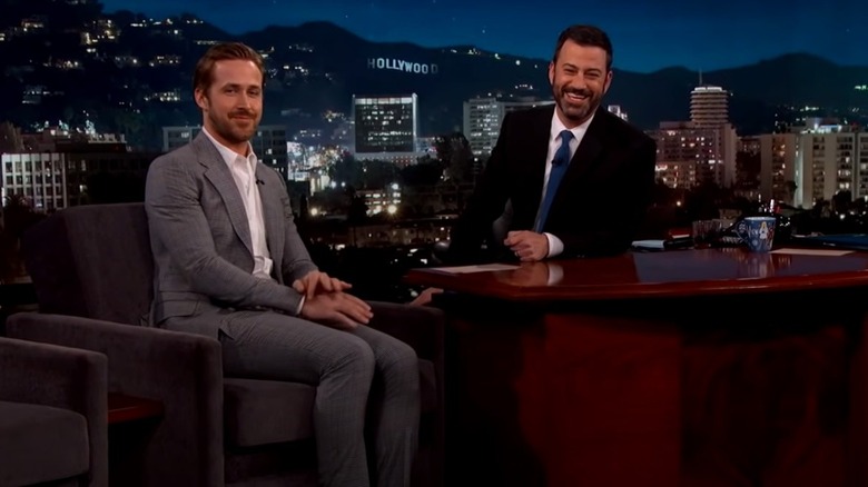 Ryan Gosling smiling, Jimmy Kimmel laughing