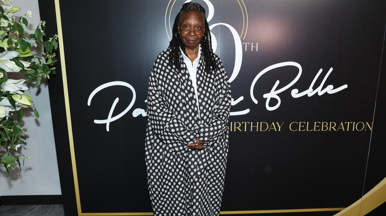 Whoopi Goldberg wearing black and white