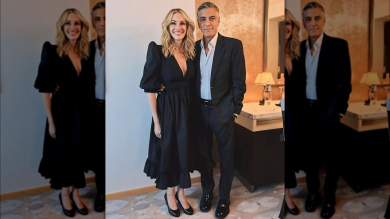 George Clooney with arm around Julia Roberts