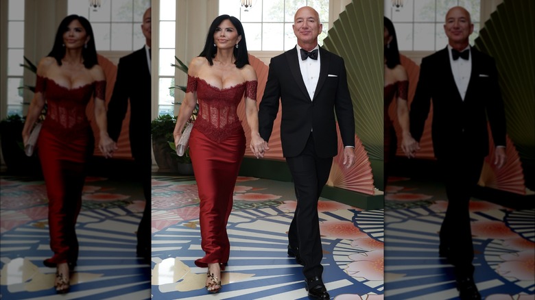 Lauren Sánchez holding hands with Jeff Bezos