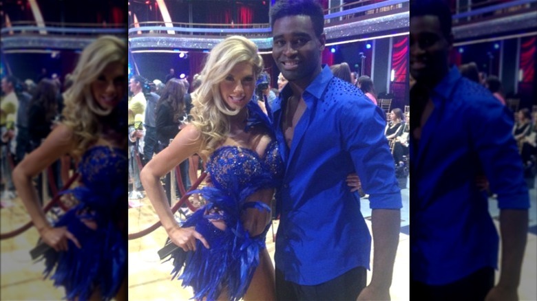 Charlotte McKinney and Keo Motsepe wearing blue outfits