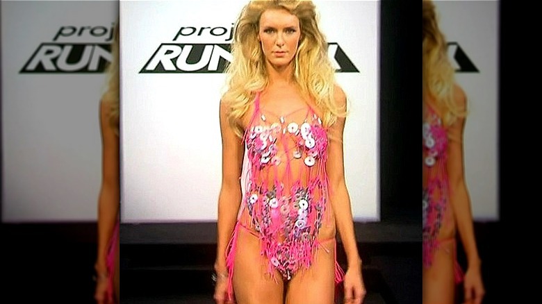 Model wearing Emilo Sosa's string swimsuit on Project Runway