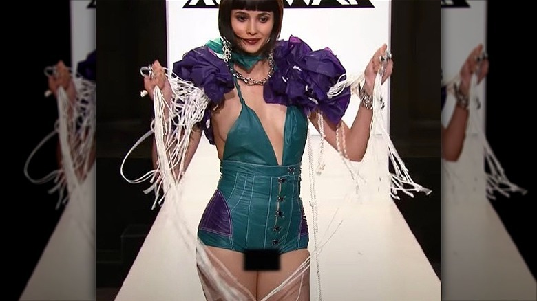 Model wearing Sandro Masamanidi's parachute design on Project Runway