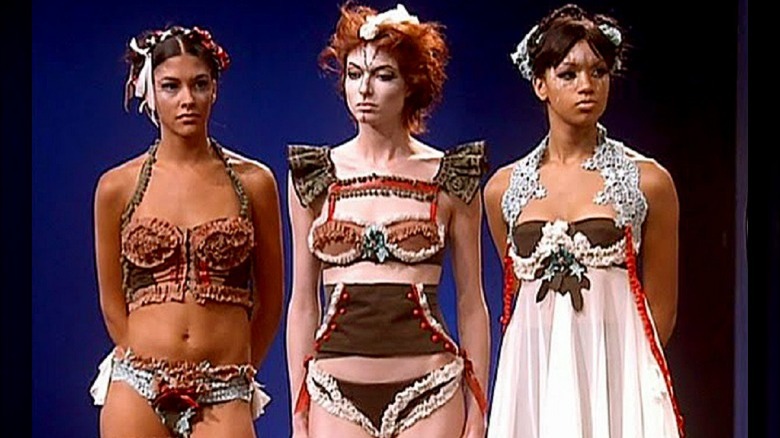 Models in lederhosen lingerie on Project Runway