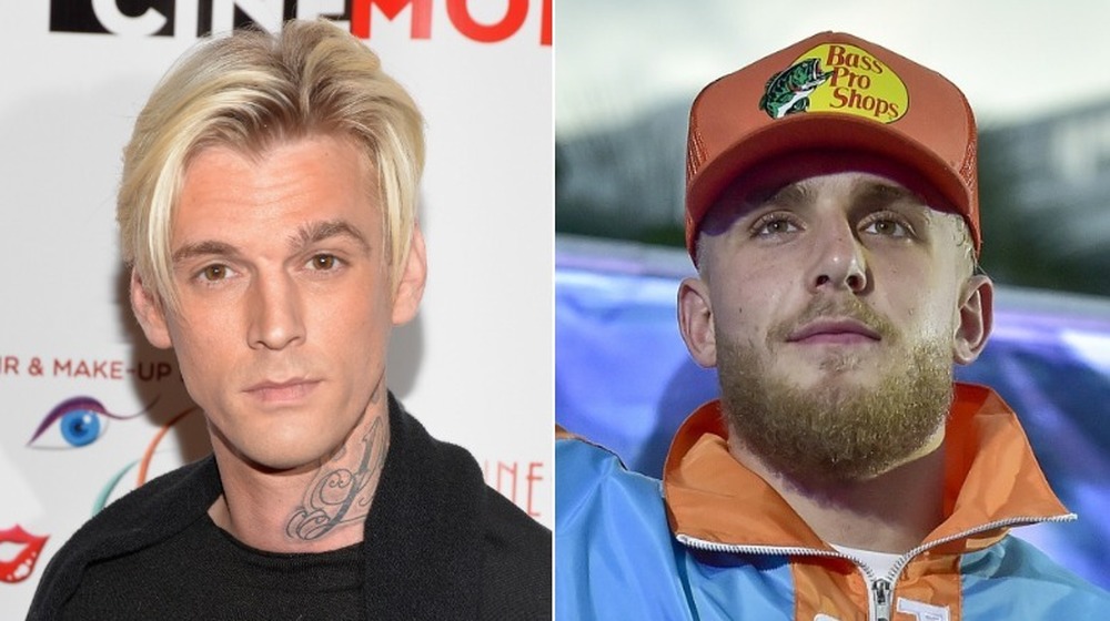 Aaron Carter and Jake Paul posing in split image