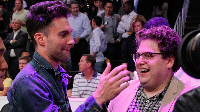 Adam Levine and Jonah Hill joking