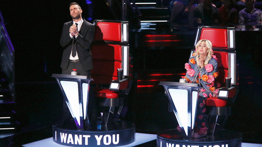 Adam Levine and Miley Cyrus on The Voice