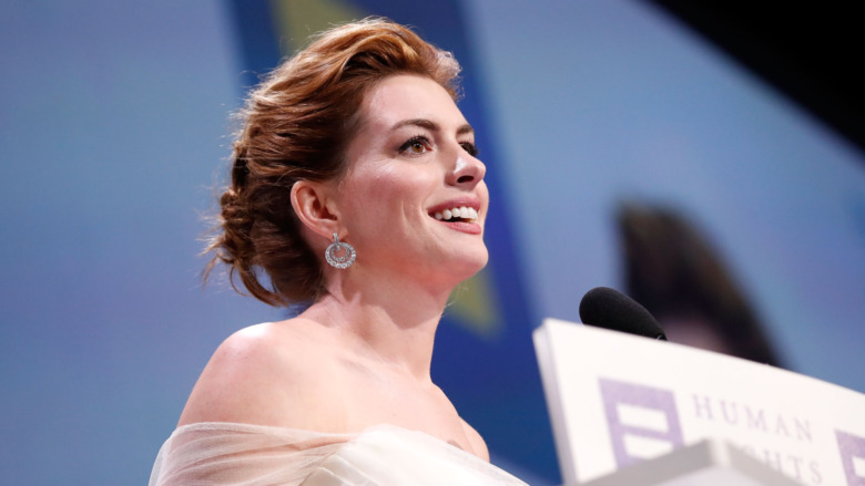 Anne Hathaway giving a speech