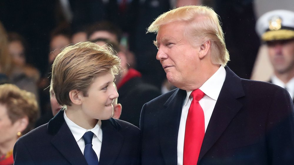 Barron Trump and Donald Trump speaking