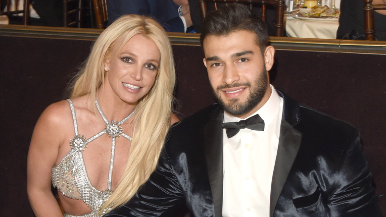 Britney Spears and Sam Asghari smiling 