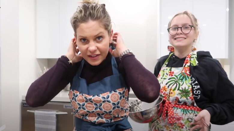 Candace Cameron Bure, Natasha Bure wearing aprons