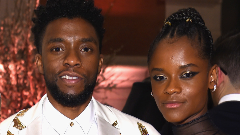 Chadwick Boseman and Letitia Wright smiling