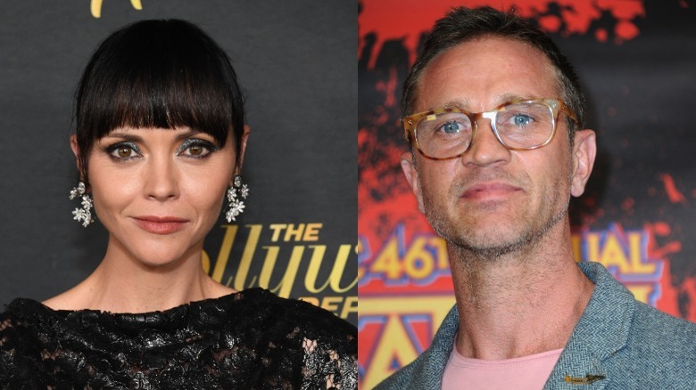 Christina Ricci wears a black sequined dress, Devon Sawa wears a blazer and glasses