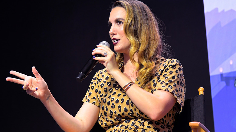 Christy Carlson Romano speaking in microphone