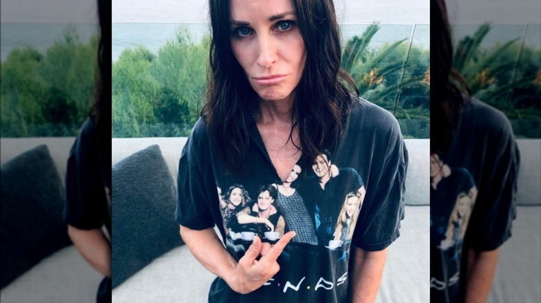 Courteney Cox wearing 'Friends' T-shirt