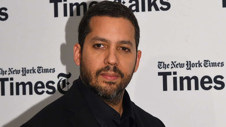 David Blaine in front of The New York Times wall