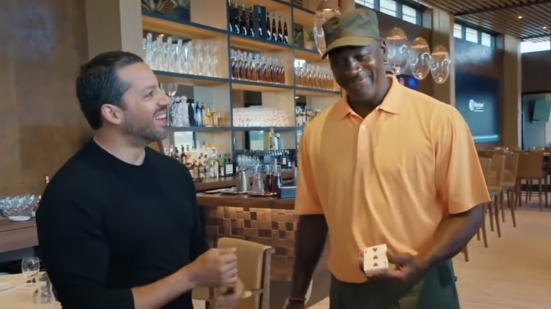 David Blaine and Michael Jordan during card trick 