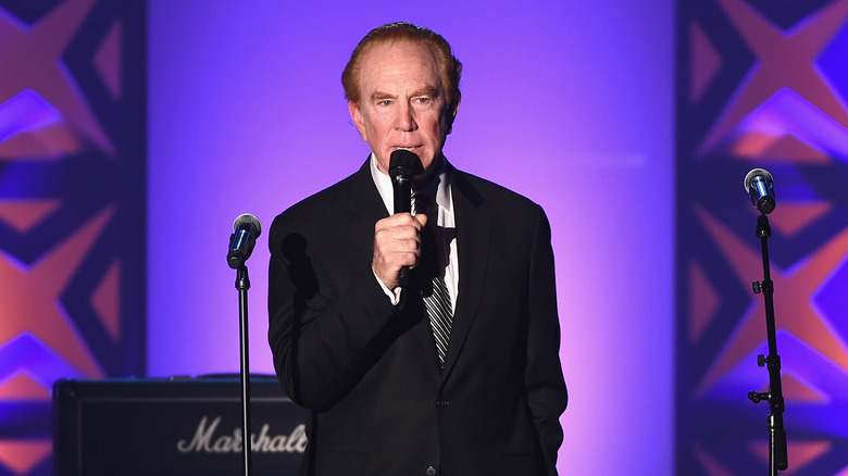 Alan Kalter speaking onstage at the Songwriters Hall Of Fame 46th Annual Induction And Awards at Marriott Marquis Hotel