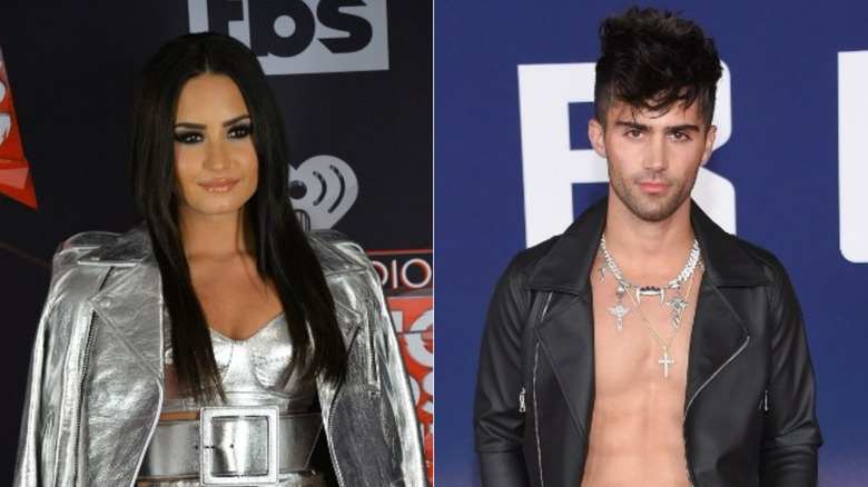 Demi Lovato and Max Ehrich split image