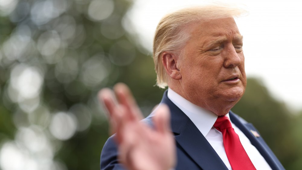 Donald Trump waving to reporters at the White House 