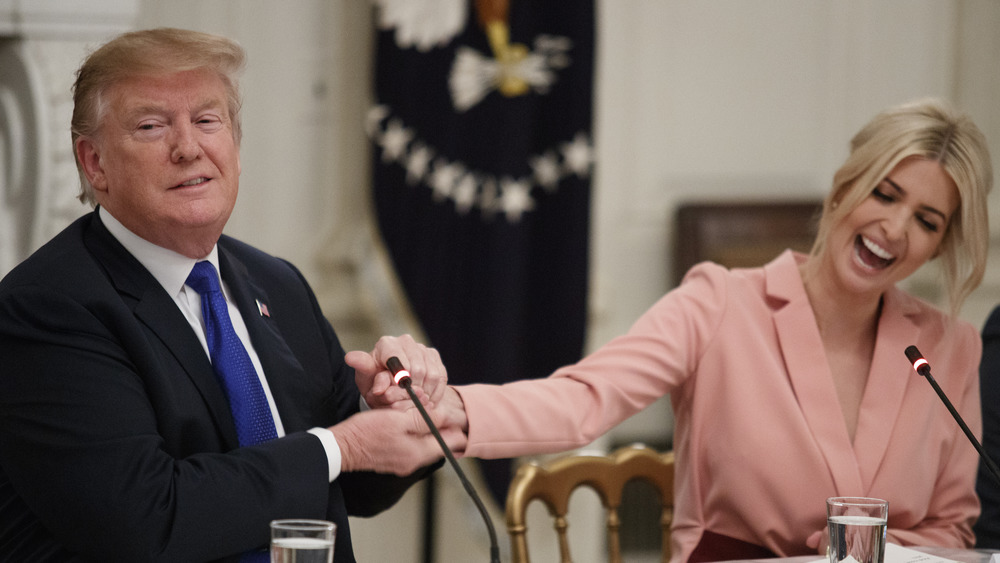 Donald Trump shakes Ivanka Trump's hand during meeting in 2019