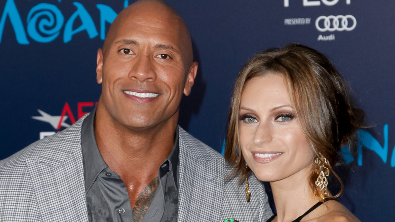 Dwayne Johnson and Lauren Hashian posing