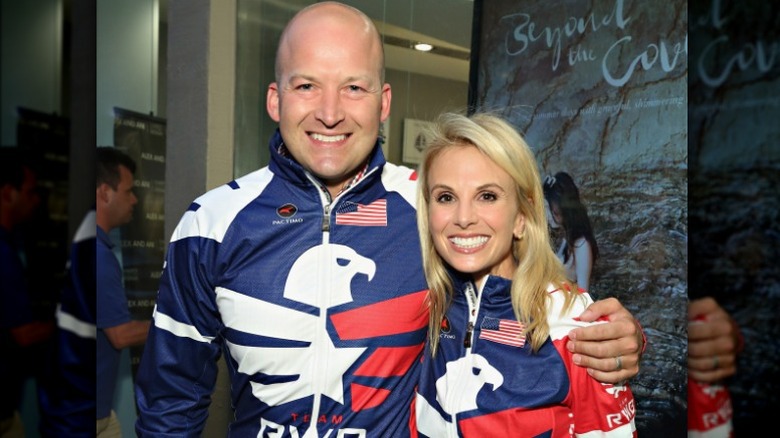 Elisabeth and Tim Hasselbeck in red, white, blue sportswear