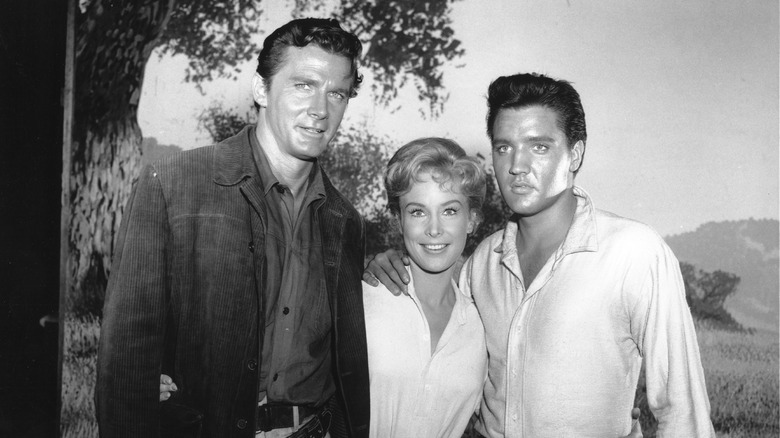 Steve Forrest, Barbara Eden and Elvis Presley pose side by side