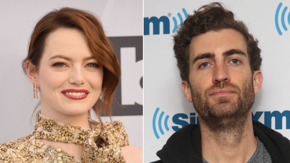 Emma Stone at SAG Awards in 2019; Dave McCary at SirusXM Studios in 2017