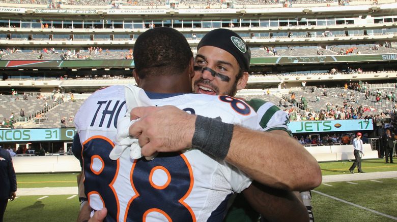 Eric Decker and Demaryius Thomas embrace