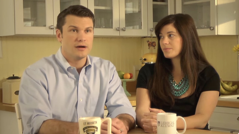 Pete Hegseth and Samantha do an interview in their kitchen.