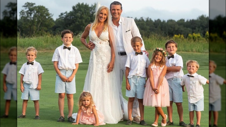 Pete Hegseth and Jennifer Rauchet on their wedding day with their kids.