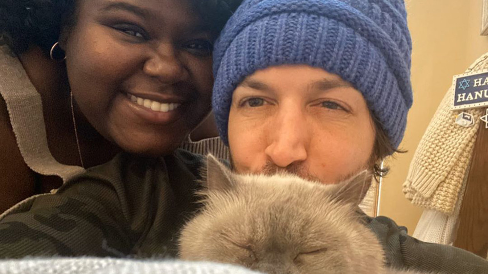 Gabourey Sidibe and Brandon Frankel with cat, selfie