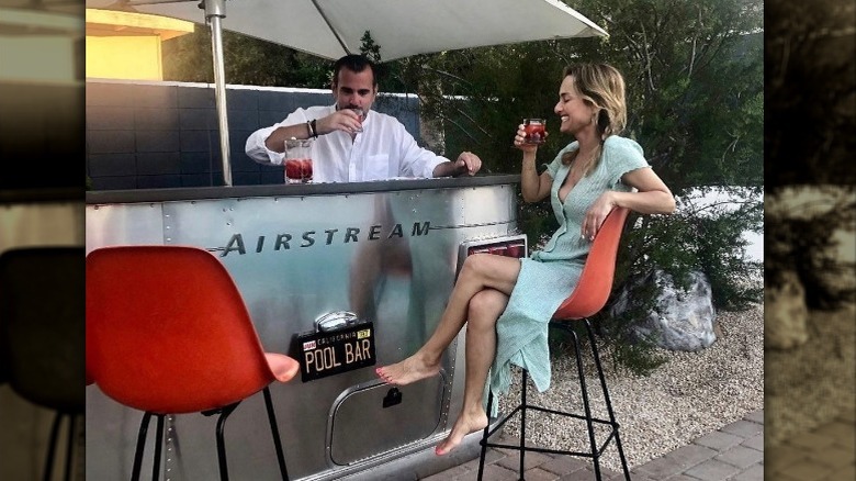 Shane Farley and Giada De Laurentiis at a garden bar