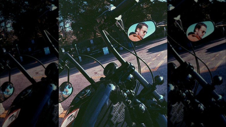 Tyler Hynes' motorcycle mirror selfie