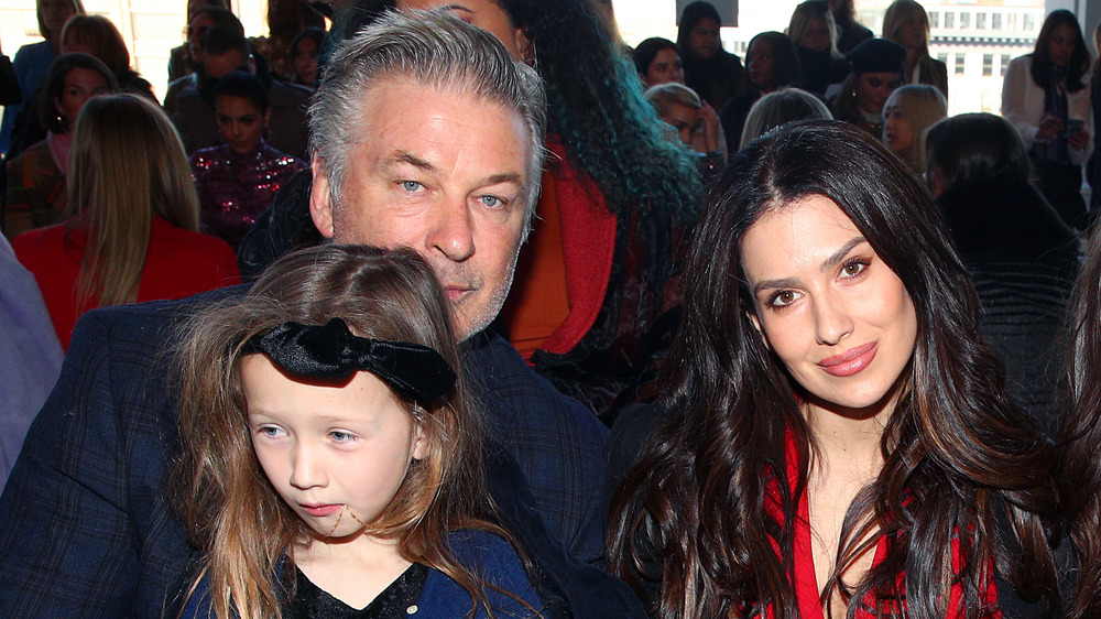 Alec Baldwin with wife Hilaria and daughter Carmen at a fashion show