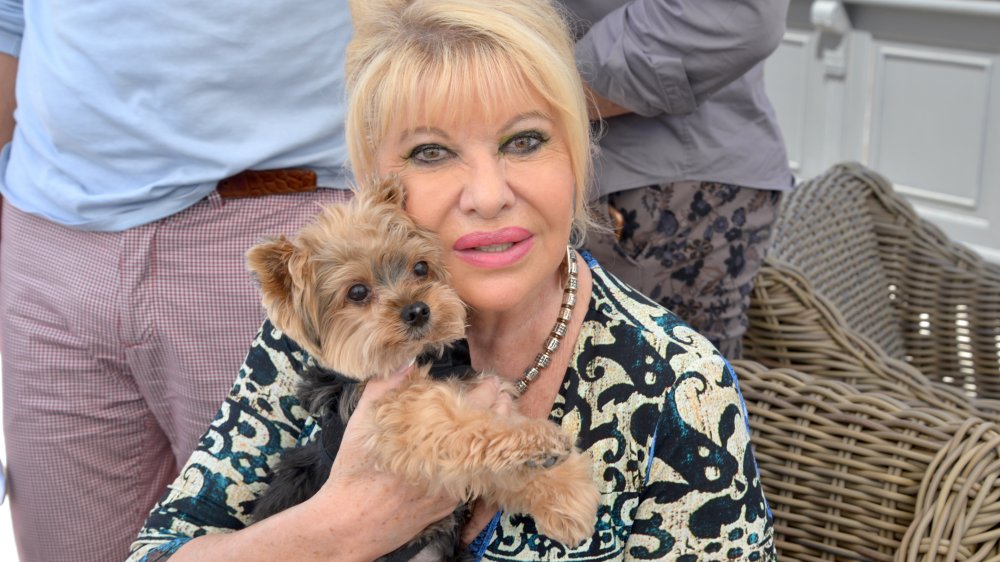 Ivana Trump with her dog at The Deck at The Island Gardens in Miami 