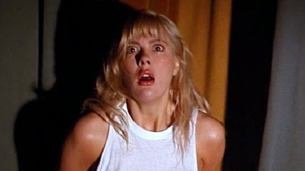 Karen Mayo-Chandler looking up in horror