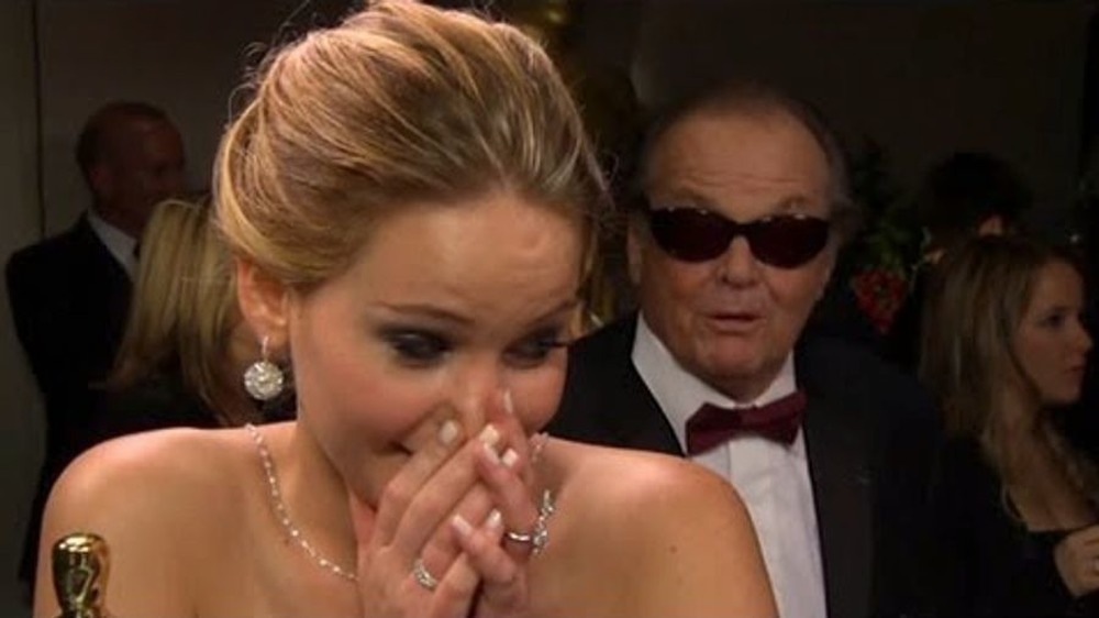 Jack Nicholson crashing Jennifer Lawrence Oscar interview