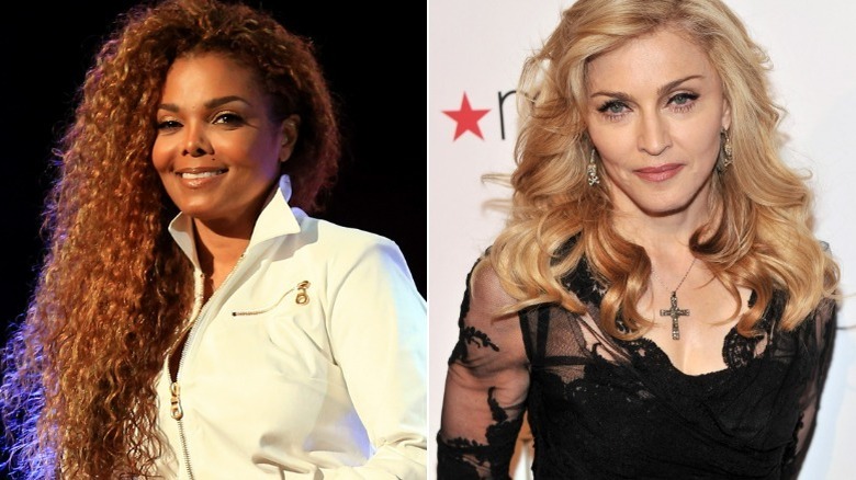 Split image of Janet Jackson and Madonna smiling