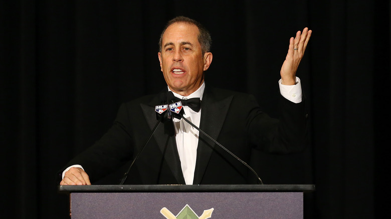 Jerry Seinfeld gives an animated speech