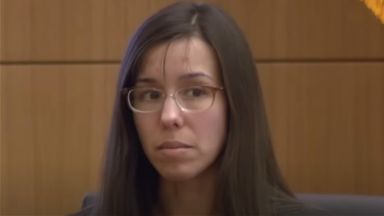 Jodi Arias frowning in court