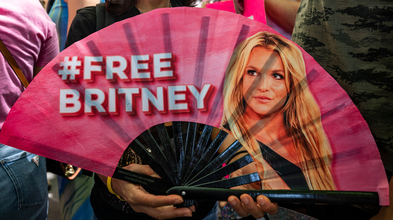 Hands holding Free Britney fan