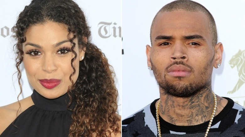 Jordin Sparks and Chris Brown posing in split image