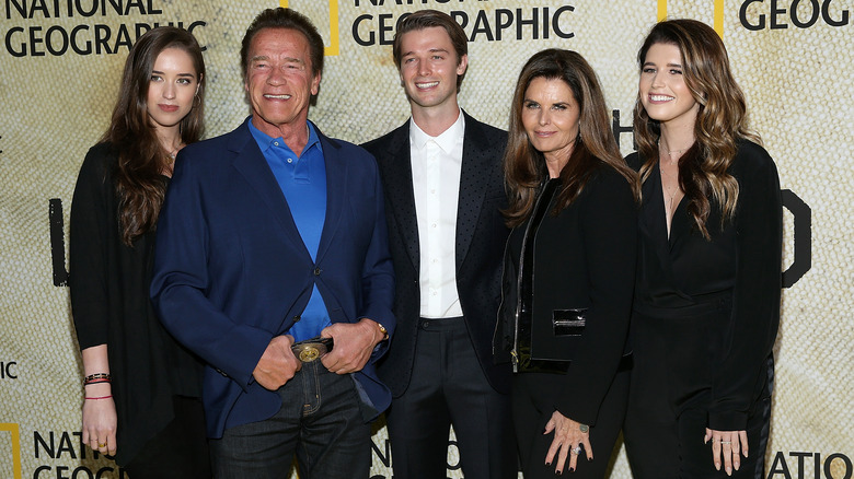 Members of the Schwarzenegger family pose together in 2017