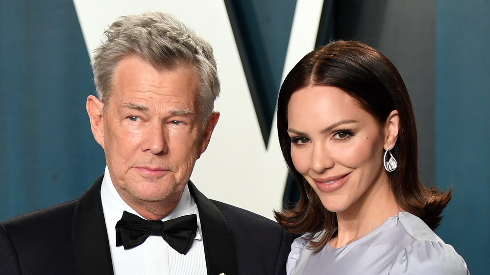 David Foster and Katharine McPhee pose together at the 2020 Vanity Fair Oscars after party