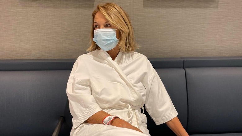 Katie Couric mask hospital gown