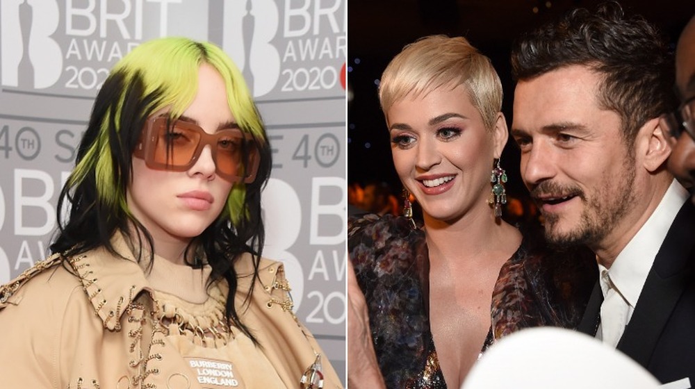 Billie Eilish posing, Katy Perry and Orlando Bloom smiling